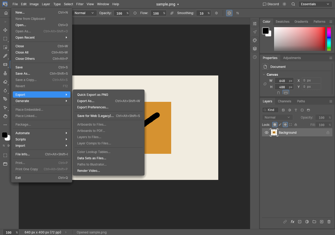 PhotoCraft v0.5.0 Quick Export as PNG and Export As menus, tested on October 28, 2026